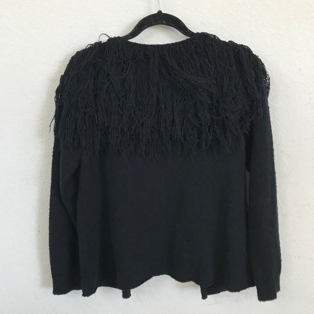 Ulla Johnson Womens Astras Fringe Cardigan Sz S Black 100% Cotton Open Front - Picture 2 of 7